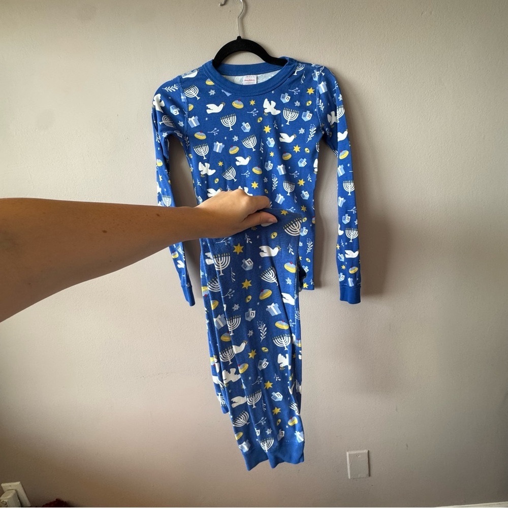 Hanna Andersson Blue‎ Hannukah Menorah Long Sleeve Matching Pajama Set Size 12